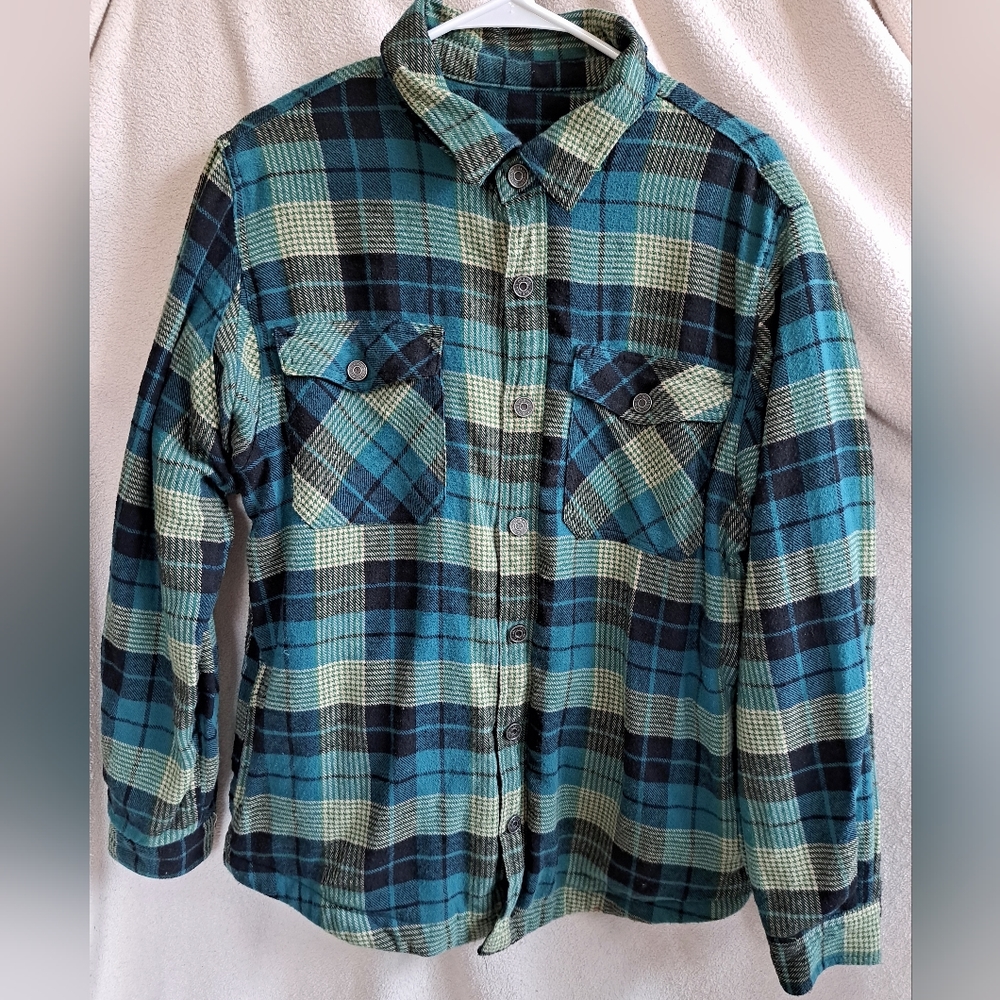 Men's Old Mill Thick Button Up Green and Blue Plaid Jacket